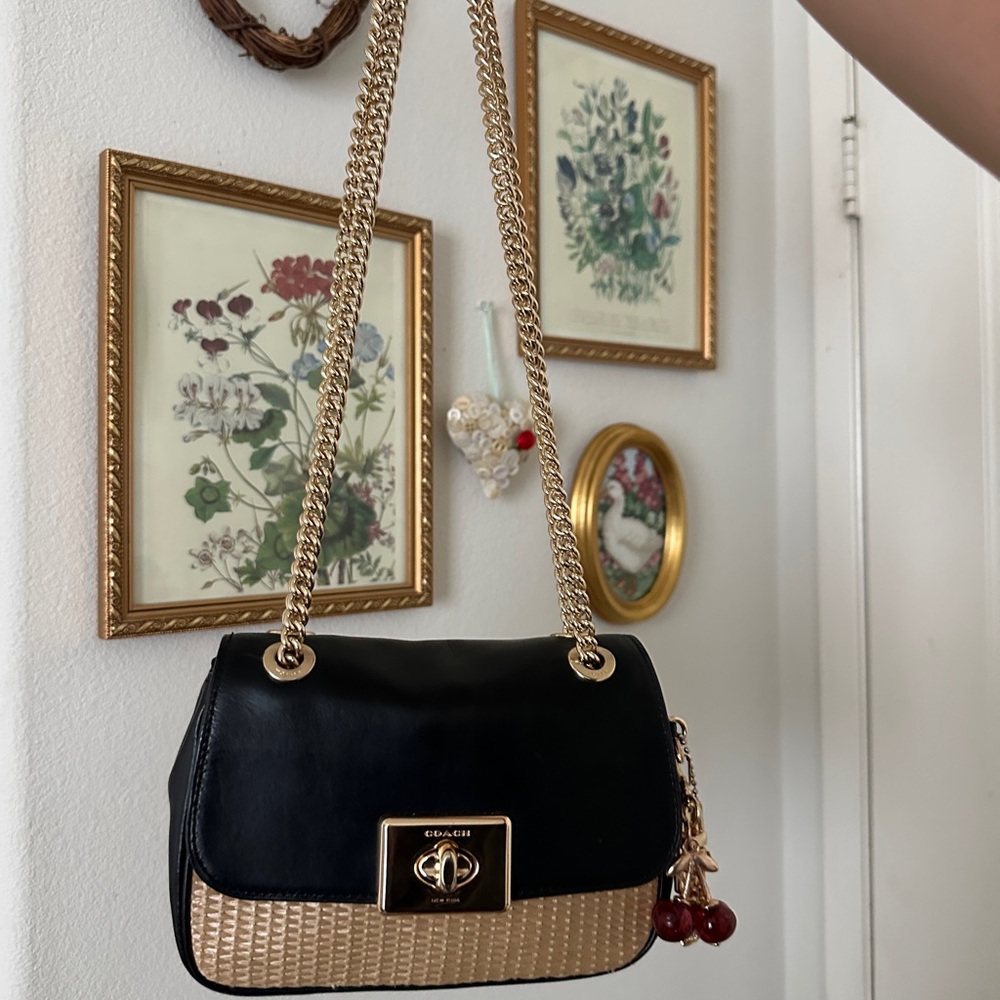 Coach Black and Gold Chain Strap Shoulder Bag
